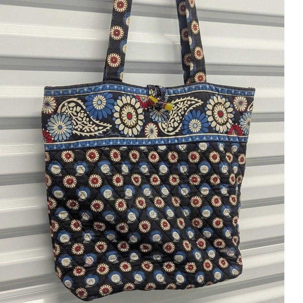 Retired‎ Boho Cottagecore Owl Vera Bradley Quilted Tote Bag Floral Blue Cotton